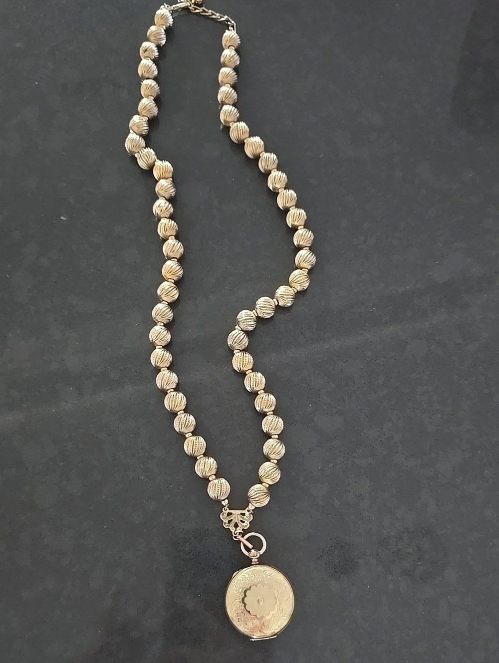 Vintage Napier Gold-Tone Beaded Necklace with Locket Pendant
